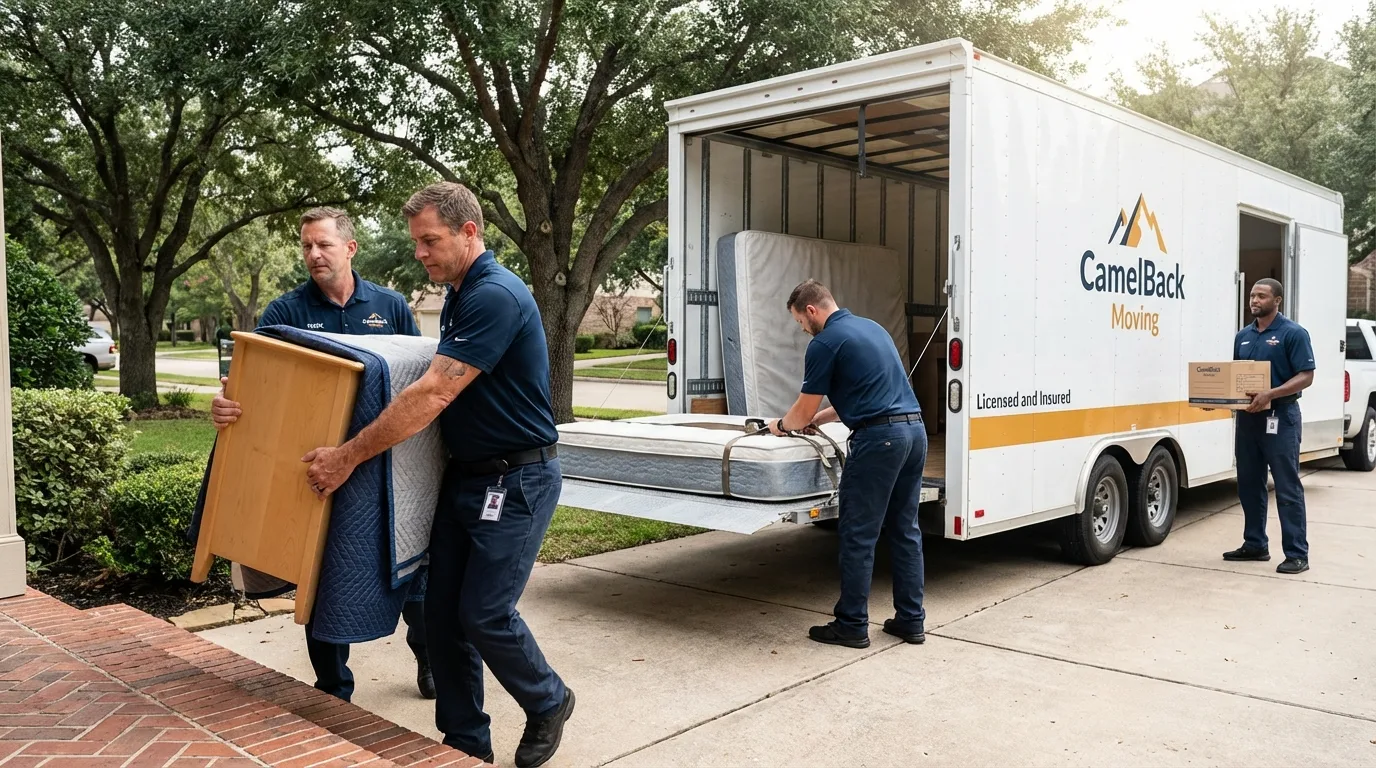 Crew loading residential truck for cross-state move from Christiansburg, VA