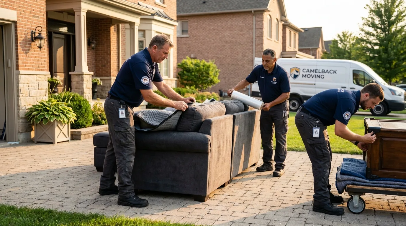 Large estate moving crew wrapping furniture in Christiansburg, VA