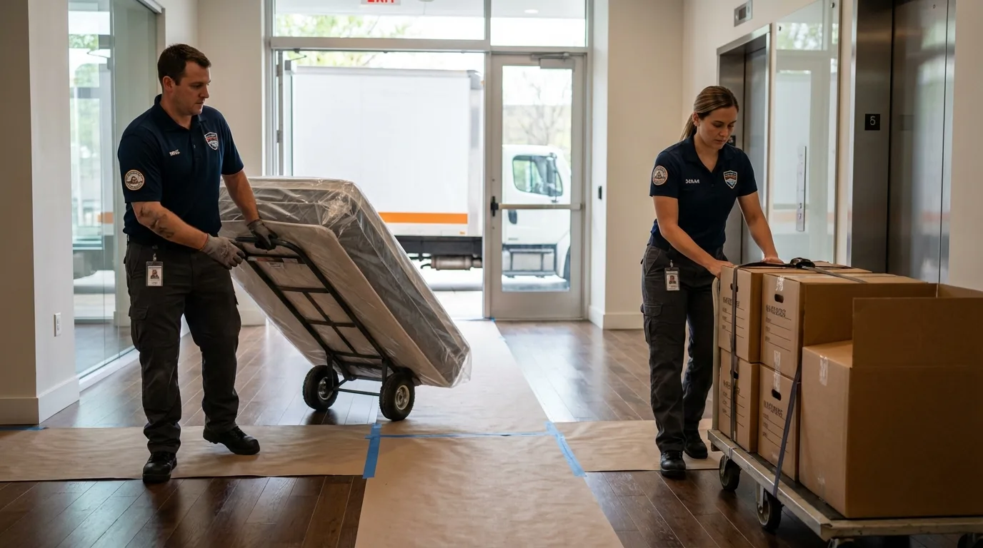 Professional apartment movers loading elevator in Christiansburg, VA