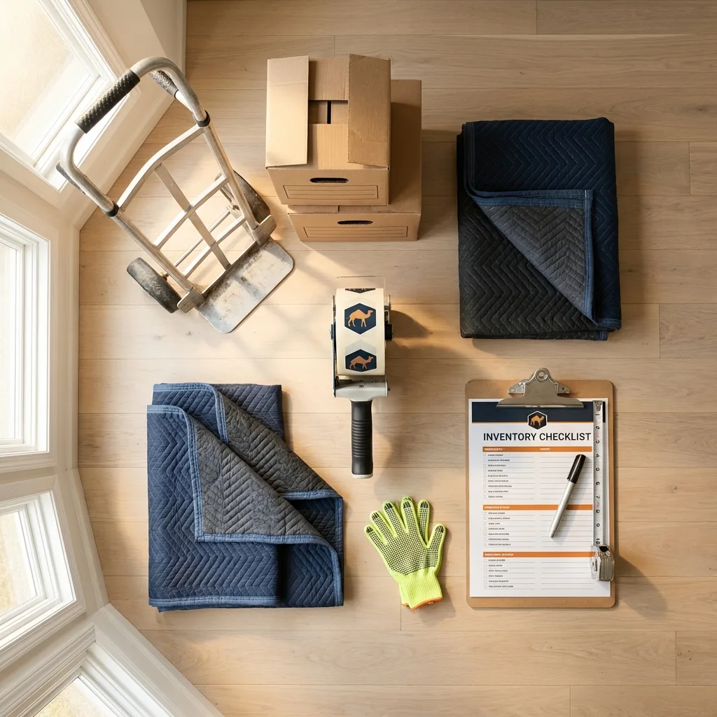 Professional moving supplies and packing materials layout for Christiansburg residential relocations